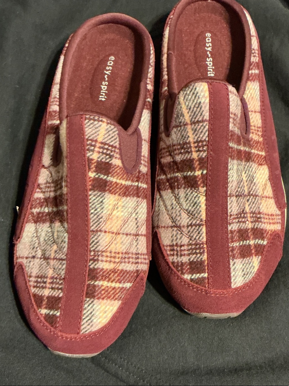 Easy Spirit Burgundy Plaid Slip-On Mules